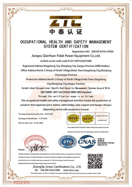 Chiny Jiangsu Qianyuanfeida  electric equipment Co.,Ltd Certyfikaty